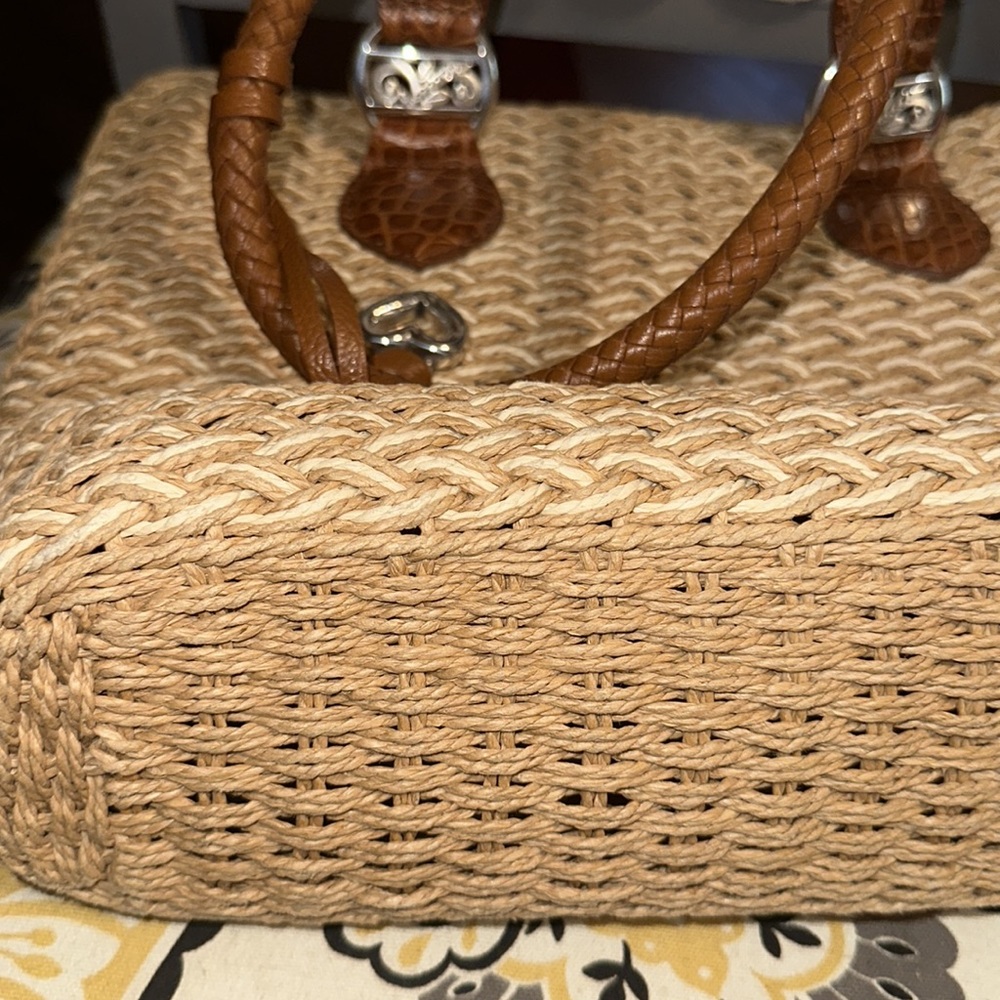 Brighton Woven Straw Shoulder Bag with Brown Leather Trim - Picture 14 of 14